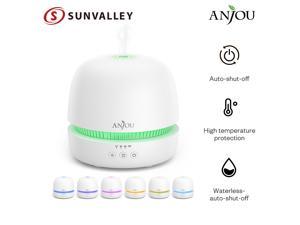 Anjou 300ml Essential Oil Diffuser, Ultrasonic Aroma Diffuser with Continuous Aromatherapy, 7 Changing Colored LED Lights, and Timer, for Home, Office, Bedroom, White
