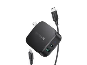 USB C Charger, RAVPower PD 30W Dual Port USB Charger with Lightning to USB C Cable, Fast Wall Charger for iPhone 12/12 Pro/12 Pro Max/11/11 Pro /SE, Galaxy Note 20/S20, iPad Pro 2018, Switch and More