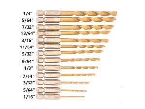 Toolman 13PCS Drill Bits Hexagon Shank for Wood Plastic Metal Titanium Coated HRC 60-65 Toolman 13PCS Drill Bits Hexagon Shank for Wood Plastic Metal Titanium Coated HRC 60-65