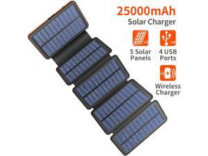 Solar Charger 25000mAh, 5 Solar Panel QI Wireless Outdoor Portable Power Bank - Waterproof Fast Charge External Battery Pack with Dual 2.1A Output USB for Cell Phones Tablet GoPro Camera Solar Charger 25000mAh, 5 Solar Panel QI Wireless Outdoor Portable Power Bank - Waterproof Fast Charge External Battery Pack with Dual 2.1A Output USB for Cell Phones Tablet GoPro Camera