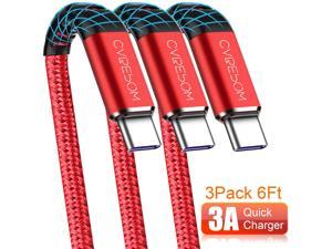 3Pack 6Ft USB Type C Cable, 3A Fast Charge Cord Compatible with Samsung Galaxy S10 / S9 / S8 / Note 8,LG V20 / V30 / V40, Premium Nylon Braided USB-C to USB-A Fast Charging C Cables (Red)