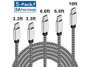 USB C Cable Fast Charging 3A 5-Pack (3.3/3.3/6.6/6.6/10FT) Nylon Braided USB Type C Cable Fast Charging Cord for Samsung Galaxy S10 S9 S8 Plus Note 10 9 8,Moto Z Z3,LG V50 G8,Other USB C Devices