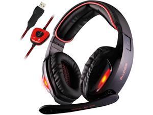 Sades SA902 7.1 Channel Virtual USB Surround Stereo Wired PC Gaming Headset Over Ear Headphones with Mic Revolution Volume Control Noise Canceling LED Light (Black/Red) Sades SA902 7.1 Channel Virtual USB Surround Stereo Wired PC Gaming Headset Over Ear Headphones with Mic Revolution Volume Control Noise Canceling LED Light (Black/Red)
