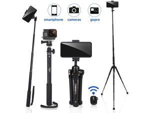63 Tripod, Premium Phone Tripod, Portable All-in-One Professional Camera Tripod, Lightweight Aluminum, Bluetooth Remote for iPhone & Android Devices, Non Skid Tripod Feet 63 Tripod, Premium Phone Tripod, Portable All-in-One Professional Camera Tripod, Lightweight Aluminum, Bluetooth Remote for iPhone & Android Devices, Non Skid Tripod Feet