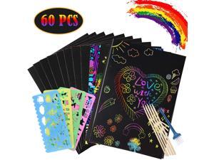 60 Piece Scratch Art Set for Kids,50 PCS Rainbow Magic Scratch Paper for Kids Black Scratch Art Crafts with 4 Drawing Stencils for Birthday Party Game 60 Piece Scratch Art Set for Kids,50 PCS Rainbow Magic Scratch Paper for Kids Black Scratch Art Crafts with 4 Drawing Stencils for Birthday Party Game