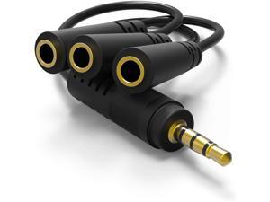 AUX Splitter 3 Way, 9 Inch 3.5mm 1/8 TRRS 4-Pole Male to 3 x Female Stereo Splitter Audio Cable, Gold-Plated AUX Splitter 3 Way, 9 Inch 3.5mm 1/8 TRRS 4-Pole Male to 3 x Female Stereo Splitter Audio Cable, Gold-Plated