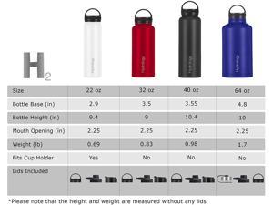 H2 Hydrology Water Bottle, Stainless Steel, Large Insulated Water