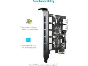 Superspeed 7 Ports PCI-E to USB 3.0 Expansion Card with 15-Pin SATA Power Connector - PCI Express(PCIe) Expansion Card USB Card for Desktop PC Support Windows 10/8.1/8/7/XP Superspeed 7 Ports PCI-E to USB 3.0 Expansion Card with 15-Pin SATA Power Connector - PCI Express(PCIe) Expansion Card USB Card for Desktop PC Support Windows 10/8.1/8/7/XP