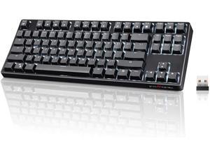 Wireless Mechanical Keyboard, VELOCIFIRE TKL02WS 87 Key Tenkeyless Ergonomic with Linear Red Switches, and White LED Backlit for Copywriters, Typists, and Programmers(Black)