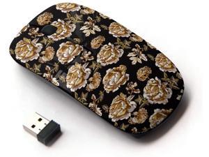 Planetar Wireless 2.4G Computer Laptop Mouse Mice/Gold Peony Hydrangea Rose Floral Pattern