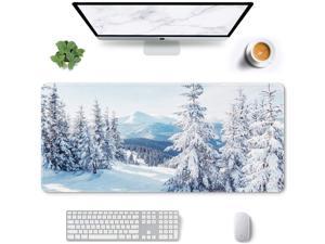 Xiaogan Large Mouse Pad, Full Desk XXL Extended Gaming Mouse Pad 35  X 15 , Waterproof Desk Mat w/Stitched Edges, Non-Slip Laptop Computer Keyboard Mousepad for Office and Home, Ice and Snow Design
