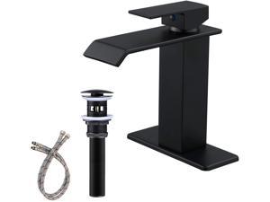 Bathfinesse Oil Rubbed Bronze Bathroom Vessel Sink Faucet Commercial Single Handle One Hole Deck Mount with cUPC Faucet Supply Lines and Matching Pop Up Drain Without Overflow 