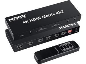 FERRISA 4x2 HDMI Matrix Switch4 in 2 Out Matrix HDMI Video Switcher Splitter Optical  LR Audio OutputSupport Ultra HD 4K3D 1080PAudio EDID Extractor with IR Remote Control