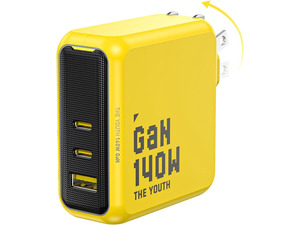 AOHI Youth 140W GaN+ USB C Charger 100W Laptop Fast Charger PD3.1 PPS 3-Port USB C Wall Charger Power Adapter for MacBook Pro 16, XPS, iPhone 17 Pro Max, iPad Pro, Tablet, Chromebook, Yellow