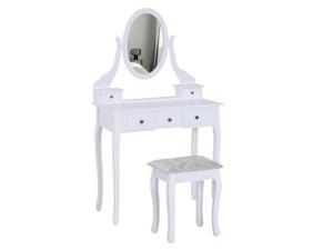 2-PC Dressing Table Set Vanity Makeup Desk Mirror Stool 5 Drawers Bedroom White 2-PC Dressing Table Set Vanity Makeup Desk Mirror Stool 5 Drawers Bedroom White