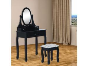 Dressing Makeup Table Set Wooden 3 Drawer Stool Mirror Cushion Home Furniture Dressing Makeup Table Set Wooden 3 Drawer Stool Mirror Cushion Home Furniture