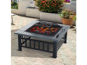 32" Square Fire Pit Steel Stove Outdoor Backyard BBQ W/Rain Cover Black 32" Square Fire Pit Steel Stove Outdoor Backyard BBQ W/Rain Cover Black