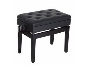 Adjustable Leather Storage Piano Bench Wood Padded Double Duet Seat Black Adjustable Leather Storage Piano Bench Wood Padded Double Duet Seat Black