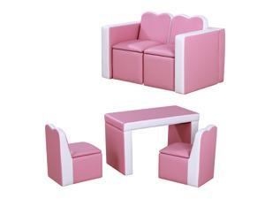 Sofa Set 2-In-1 Functional Storage Box Leather Table Chair Soft Pink Sofa Set 2-In-1 Functional Storage Box Leather Table Chair Soft Pink