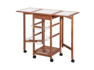 Wooden Rolling Kitchen Trolley Cart Table Island W/ Storage Drawer Rack Basket Wooden Rolling Kitchen Trolley Cart Table Island W/ Storage Drawer Rack Basket