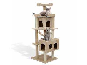 65" Cat Tree Scratcher Post w/ Hammock Condo Toy Pet Furniture Beige 65" Cat Tree Scratcher Post w/ Hammock Condo Toy Pet Furniture Beige