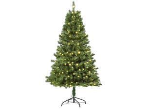 HOMCM 6' Artificial Christmas Tree Hinged Branches Pre-lit with LED Lights HOMCM 6' Artificial Christmas Tree Hinged Branches Pre-lit with LED Lights