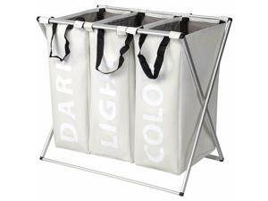 Laundry Basket Bag Organizer Foldable Washing 3-Section Metal X-Frame Hamper Laundry Basket Bag Organizer Foldable Washing 3-Section Metal X-Frame Hamper