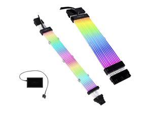 LIAN-LI STRIMER PLUS V2 24 Pin and STRIMER PLUS V2 12VHPWR (12+4 pins to 12+4 pins) PW16-8PV2 Combo,Addressable RGB Power Extension Cable,Include Controller for L-Connect 3