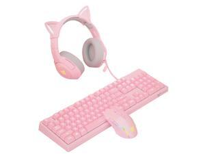 3pcs Pink Computer Accessories Sets Including 1x G25 Keyboard, 1x CW905 Wired Mouse, 1x K9 Cat Ears Version 7.1 Headset 3pcs Pink Computer Accessories Sets Including 1x G25 Keyboard, 1x CW905 Wired Mouse, 1x K9 Cat Ears Version 7.1 Headset