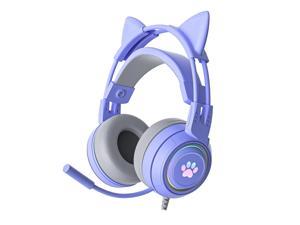 SY-G25 Gaming Headset with Removable Cat Ears, for ipad Notebook Xbox One X/S PS4 Pro PS5 Nintendo Switch Mobile Phone, with RGB Light Effect&50mm Speaker Unit Purple
