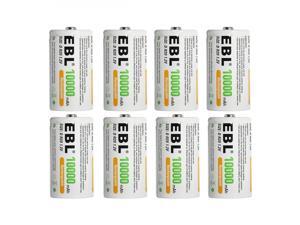 EBL 8 Pack D Size 10,000mAh High Capacity Ni-MH Rechargeable Batteries