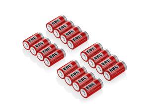 EBL 16 Pcs 16340 Battery 750mAh 3.7V BRC CR123A Li-ion Rechargeable Batteries for Flashlights