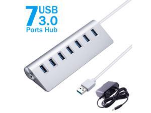 FirstPower 7-Port Aluminum USB 3.0 Hub + 5V/2A Power Adapter for PC Laptop Notebook Desktop