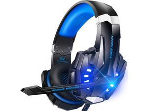 BENGOO G9000 Stereo Gaming Headset for PS4 PC Xbox One Controller Noise Cancelling Over Ear Headphones with Mic LED Light Bass Surround Soft Memory Earmuffs for Laptop Mac Nintendo Switch Games