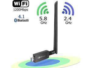 Wireless WiFi Bluetooth Adapter, USB 3.0 WiFi Dongle Network Adapter & Bluetooth 4.1 Transmitter LAN Card AC1200 Dual Band 2.4G/5.8G with Dual Antenna for Desktop/Laptop/PC