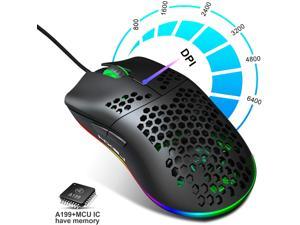 Wired Gaming Mice, Lightweight Honeycomb Shell Gaming Mouse , Ergonomic Optical Computer Gaming Mice, 6400 DPI Adjustable,6 RGB Lighting Gaming Mice & 7 Programmable Buttons  For Gaming and Office