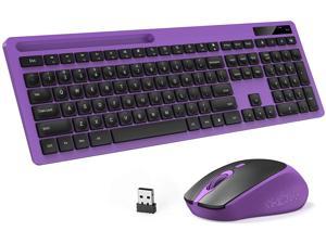 Wireless Keyboard and Mouse - Keyboard with Phone Holder, 2.4GHz Silent USB Wireless Keyboard Mouse Combo, Full-Size Keyboard and Mouse for Computer, Desktop and Laptop (Purple)