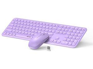 Wireless Keyboard and Mouse Combo, 2.4GHz Full-Size Compact Wireless Mouse Keyboard with Numeric Keypad for Laptop/PC- Round Keycaps (Purple)