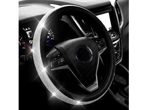 New Diamond Leather Steering Wheel Cover with Bling Bling Crystal Rhinestones Universal Fit 15 Inch Car Wheel Protector for Women GirlsBlack