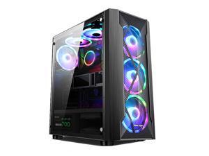Black ATX Mid-Tower Case - High Airflow, Front Mesh Ventilation with Acrylic window Side Panel, Pre-Installed 6 x 120mm Rainbow RGB Fans Black ATX Mid-Tower Case - High Airflow, Front Mesh Ventilation with Acrylic window Side Panel, Pre-Installed 6 x 120mm Rainbow RGB Fans