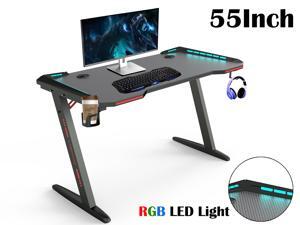 Gaming Desk 55" Z Shaped Large PC Computer Gaming Desks Tables with RGB LED Lights for E-Sport Racing Gamer Pro Home Office Gift Gaming Desk 55" Z Shaped Large PC Computer Gaming Desks Tables with RGB LED Lights for E-Sport Racing Gamer Pro Home Office Gift