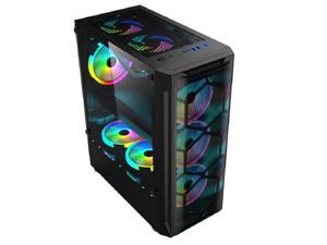 HSCCGI ATX Mid Tower Gaming Case with 1 x Tempered Glass Panel, Top USB3.0/USB2.0/Audio Ports, 6 x LED Fans,Black HSCCGI ATX Mid Tower Gaming Case with 1 x Tempered Glass Panel, Top USB3.0/USB2.0/Audio Ports, 6 x LED Fans,Black