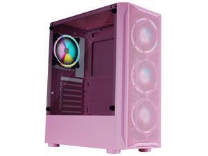 HSCCGI ATX Mid Tower Gaming Case with 1 x Tempered Glass Panel, Top USB3.0/USB2.0/Audio Ports, 6 x LED Fans,Pink HSCCGI ATX Mid Tower Gaming Case with 1 x Tempered Glass Panel, Top USB3.0/USB2.0/Audio Ports, 6 x LED Fans,Pink