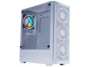 HSCCGI ATX Mid Tower Gaming Case with 1 x Tempered Glass Panel, Top USB3.0/USB2.0/Audio Ports, 6 x LED Fans,White HSCCGI ATX Mid Tower Gaming Case with 1 x Tempered Glass Panel, Top USB3.0/USB2.0/Audio Ports, 6 x LED Fans,White