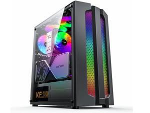 RGB Tempered Glass E-ATX Mid Tower Gaming Case no fans - Translucent Tempered Glass USB 3.0 Cable Management/Airflow Gaming Style Windows Computer Case - High-Airflow - Black RGB Tempered Glass E-ATX Mid Tower Gaming Case no fans - Translucent Tempered Glass USB 3.0 Cable Management/Airflow Gaming Style Windows Computer Case - High-Airflow - Black