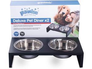 PAWISE Elevated Pet Feeder, Raised Dog Feeder Stainless Steel Bowl with Wooden Frame PAWISE Elevated Pet Feeder, Raised Dog Feeder Stainless Steel Bowl with Wooden Frame