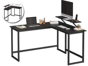 Massfits Computer Desk, L-Shaped Corner Desk with Monitor Stand, Industrial Writing Workstation for Home Office Study Writing and Gaming, Space Saving, Easy Assembly, Black