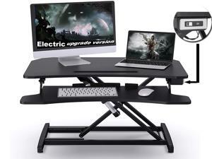 FUFU&GAGA Electric Powered Lifting Standing Desk Converter, 34" Height Adjustable Sit Stand Desk Riser, Dual Monitors Removable Keyboard Tray, Black FUFU&GAGA Electric Powered Lifting Standing Desk Converter, 34" Height Adjustable Sit Stand Desk Riser, Dual Monitors Removable Keyboard Tray, Black