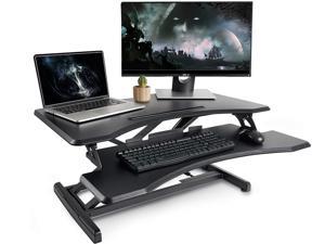 Standing Desk with Height Adjustable - Massfits Stand Up Desk Converter, 34 inches Ergonomic Tabletop Workstation Riser Fits Dual Monitors Black