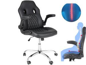 Office Chair, Gaming Chair Bonded Leather, Ergonomic Computer Desk Chair Task Swivel Executive Chairs High Back with Flip-up Armrests and Rolling Casters (Black) Office Chair, Gaming Chair Bonded Leather, Ergonomic Computer Desk Chair Task Swivel Executive Chairs High Back with Flip-up Armrests and Rolling Casters (Black)